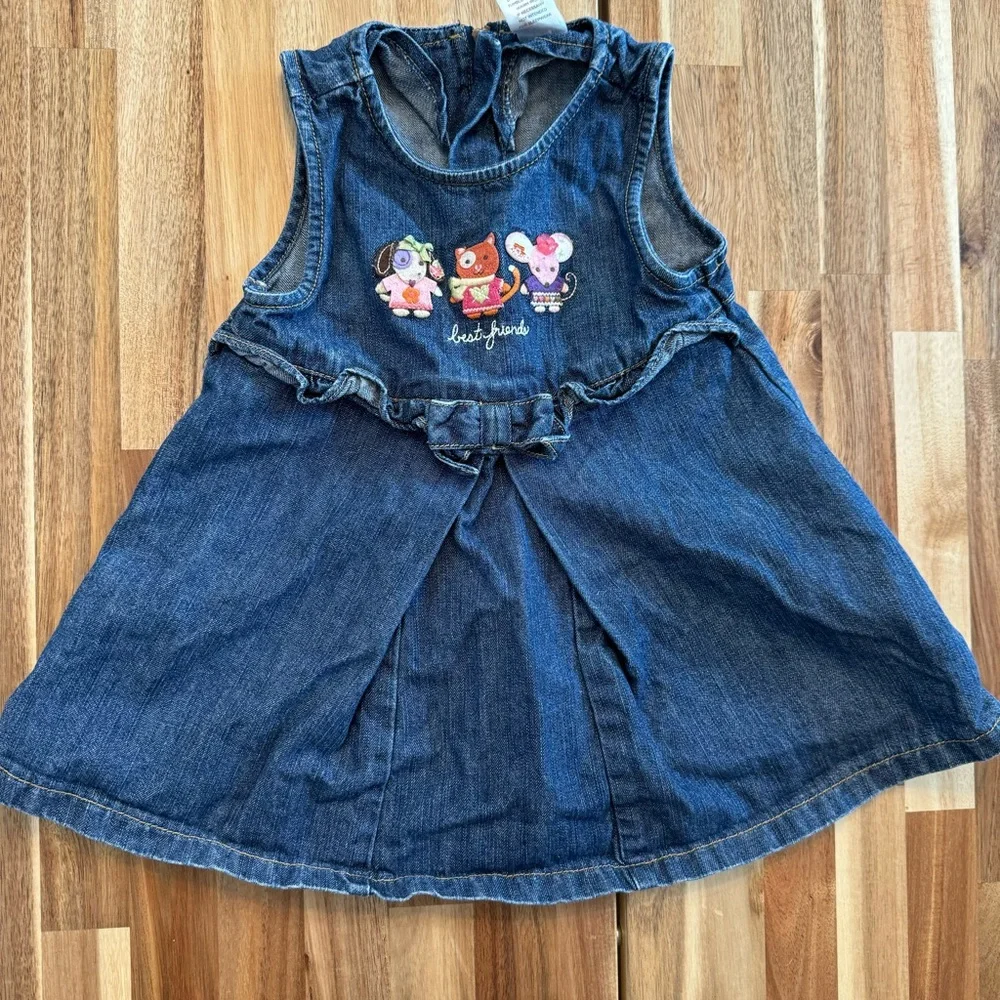Gymboree Girls‎ Denim Best Friends Embroidered Jumper Dress Blue 18-24 Months